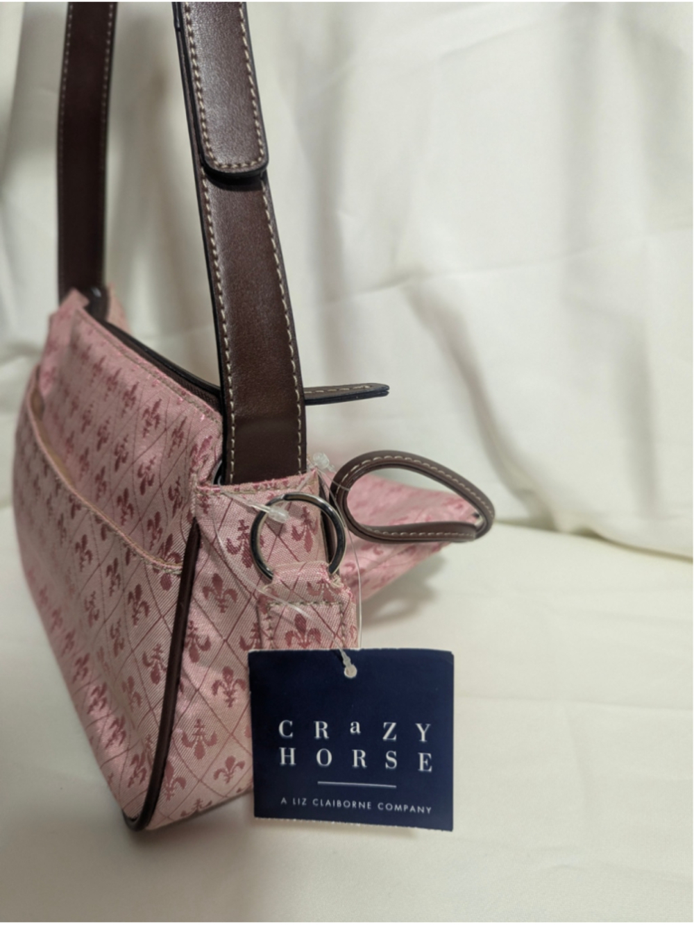 Crazy Horse Liz Claiborne NWT Fleur-de-lis Shoulder Bag Pink & Brown - Picture 12 of 12
